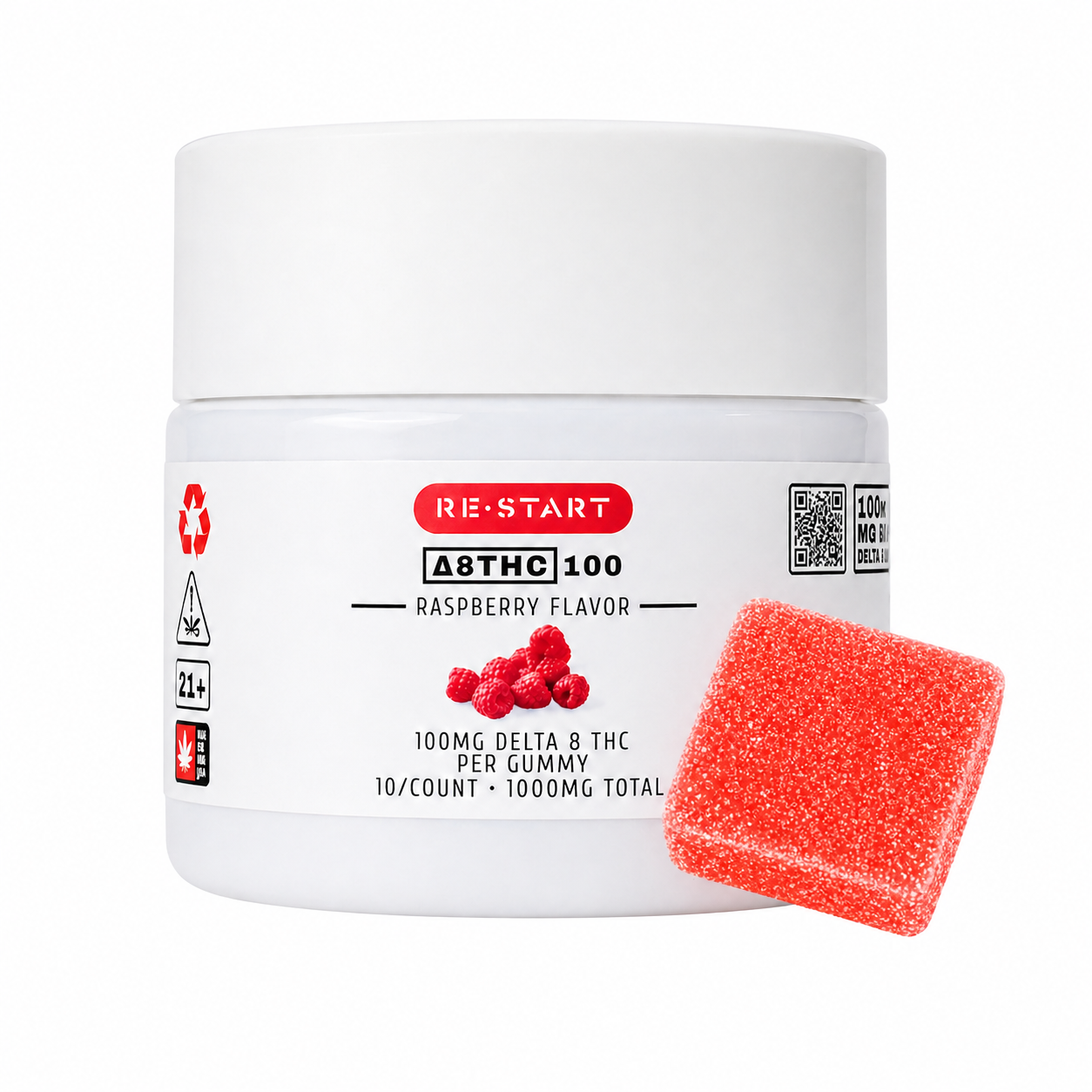 Delta 8 THC 100MG Gummies Raspberry - High Strength / 10-ct